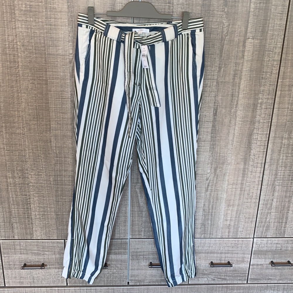 Ann Taylor LOFT | High-Rise Striped Zip Ankle‎ Joggers in 100% Lyocell - Picture 8 of 14